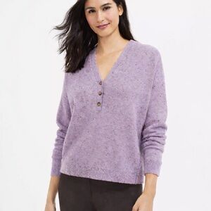 Loft Purple Speckle Oversized V-Neck Knit Sweater Soft Cozy Womens Size XL